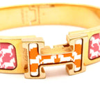 Hermes Bangle Click Gold White Pink Orange Houndstooth Bracelet — view 5