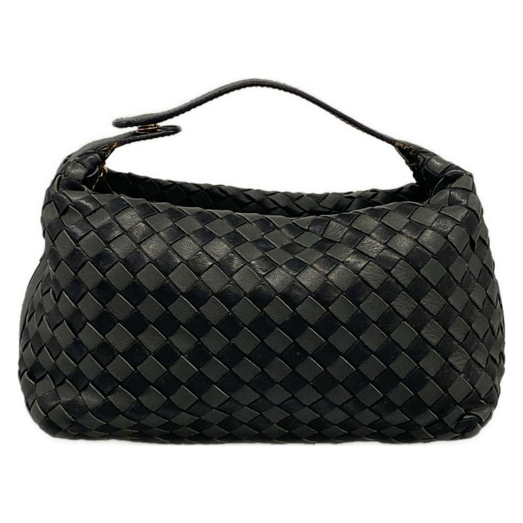 Bottega Veneta Handbag Intrecciato Black Dark Gray Leather