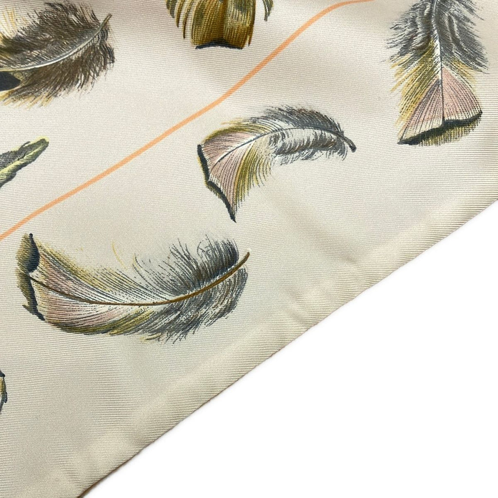 Hermes Scarf Ivory Orange Multi Feather Pattern Angora Silk — view 5