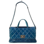 Chanel Shoulder Bag Boy Quilted Blue Vintage Silver