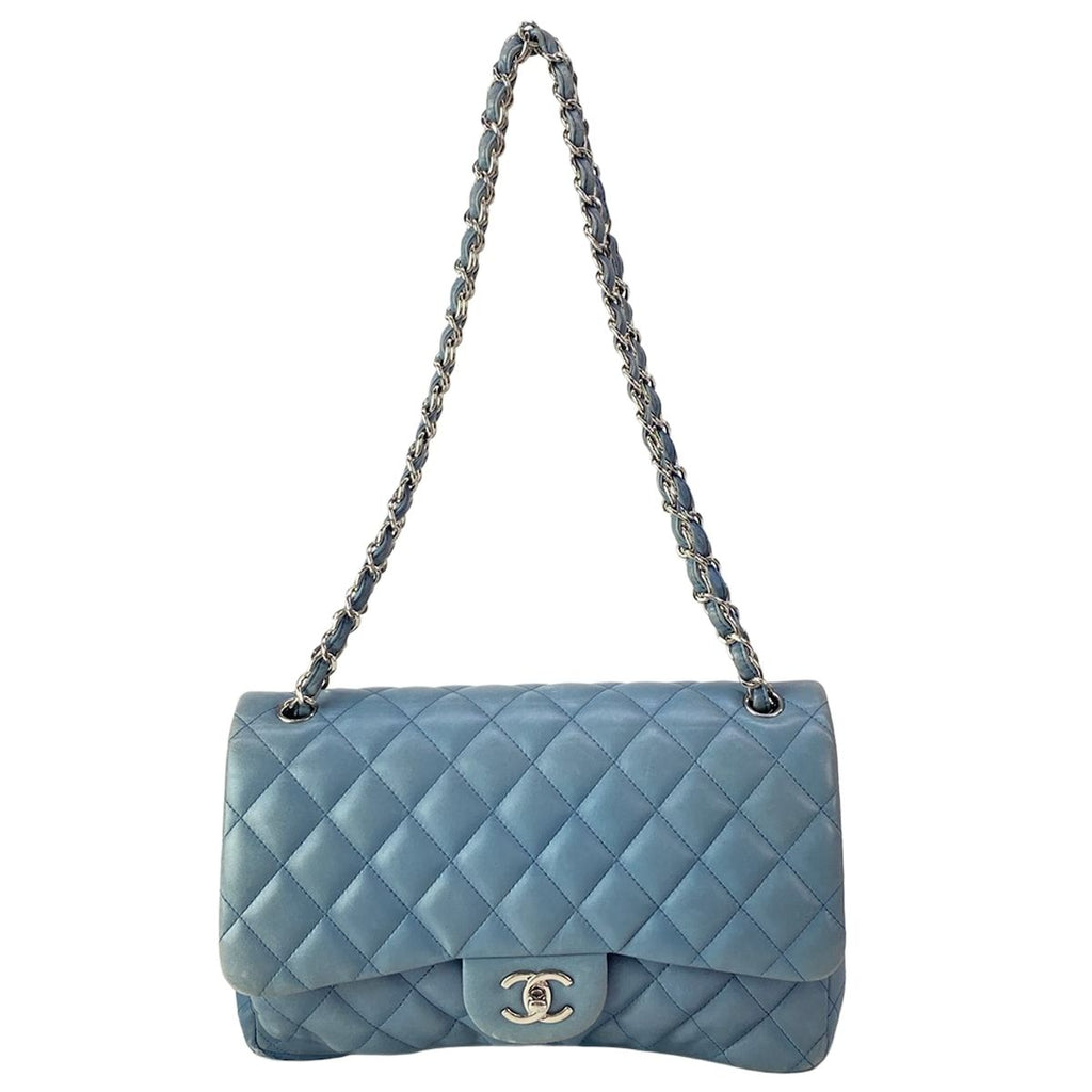 Chanel Shoulder Bag Deca Quilted Blue Silver Chain Lambskin