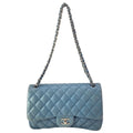 Chanel Shoulder Bag Deca Quilted Blue Silver Chain Lambskin