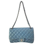 Chanel Shoulder Bag Deca Quilted Blue Silver Chain Lambskin