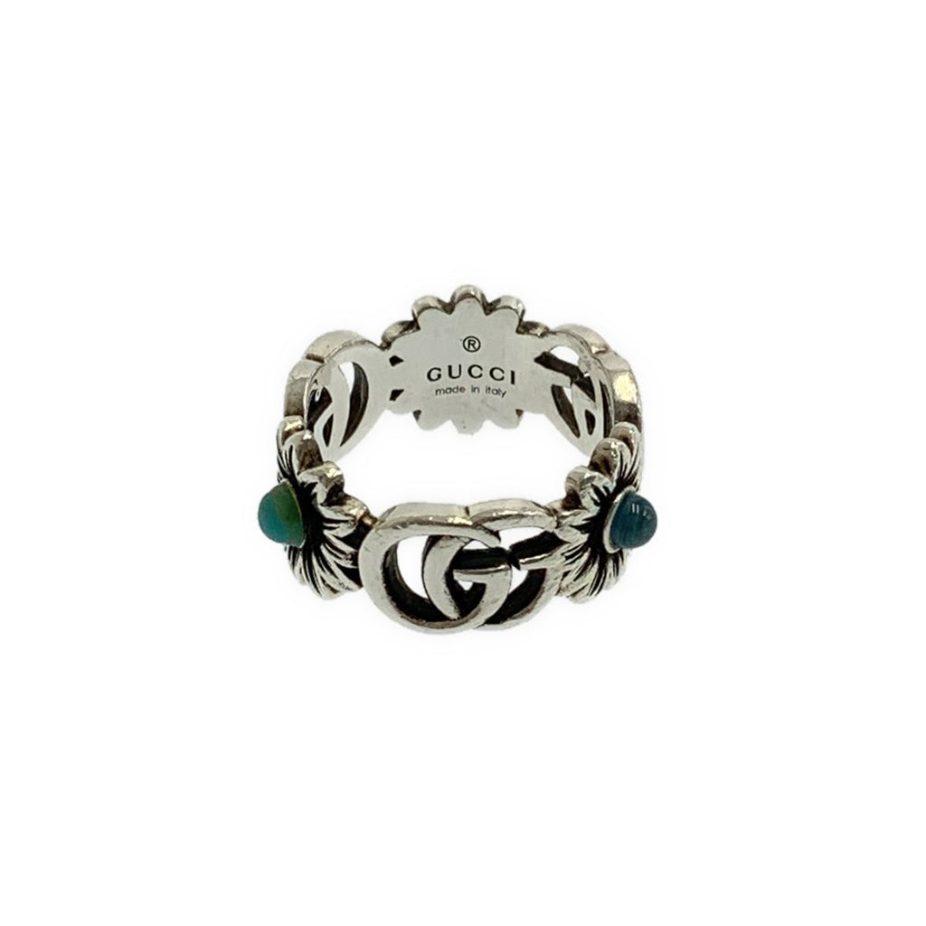 Gucci Marmont Double Mother of Pearl Turquoise Ring Silver