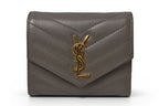 Saint Laurent Paris Wallet Trifold Multi Fold YSL Quilted Gray