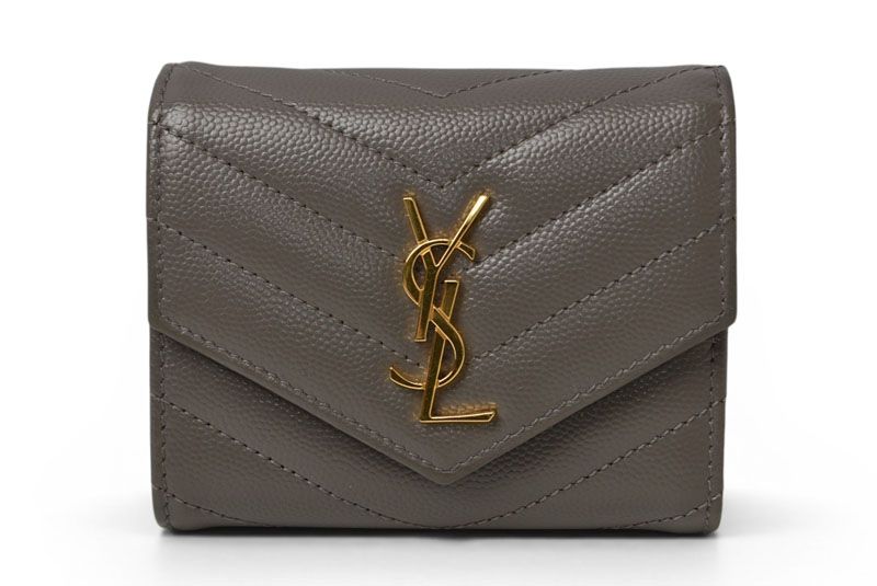 Saint Laurent Paris Wallet Trifold Multi Fold YSL Quilted Gray