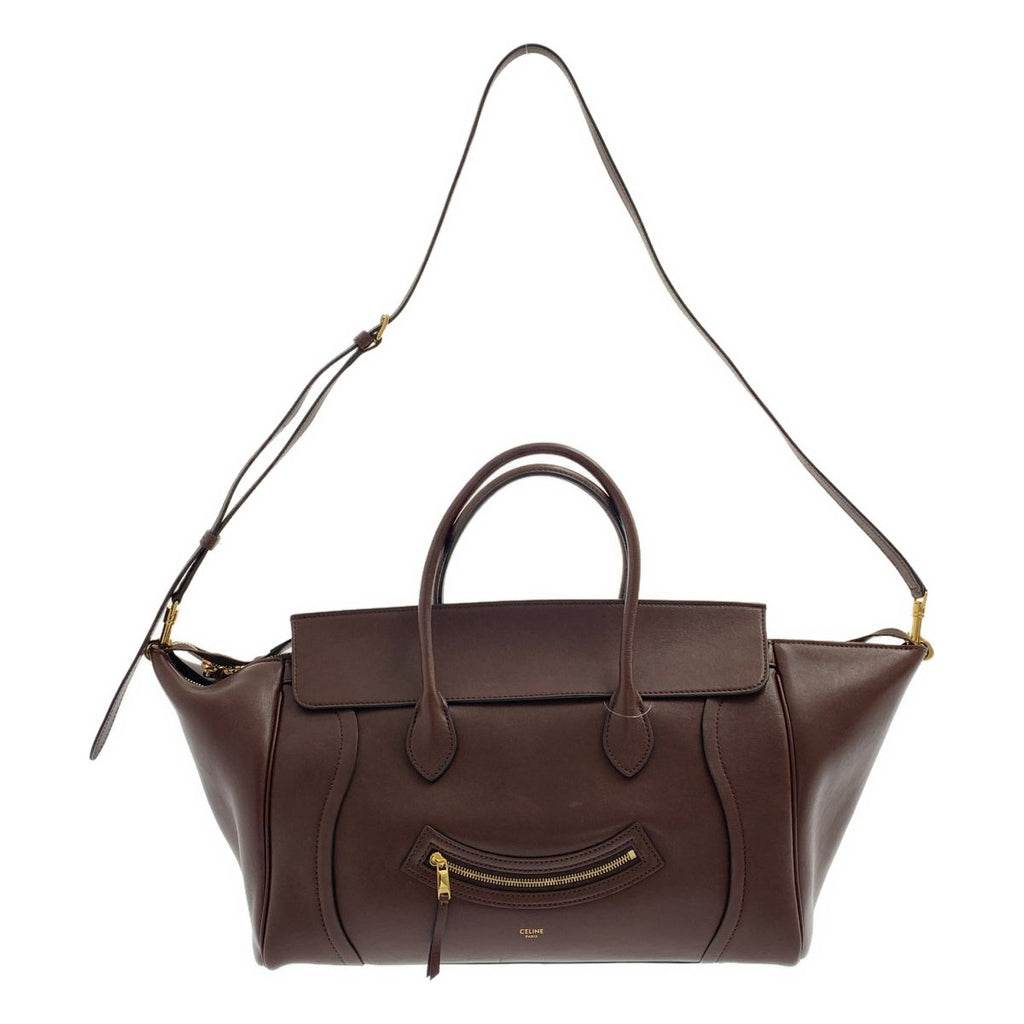 Celine Smile Luggage Supplement Shiny Leather Handbag with Lambskin 2-Way