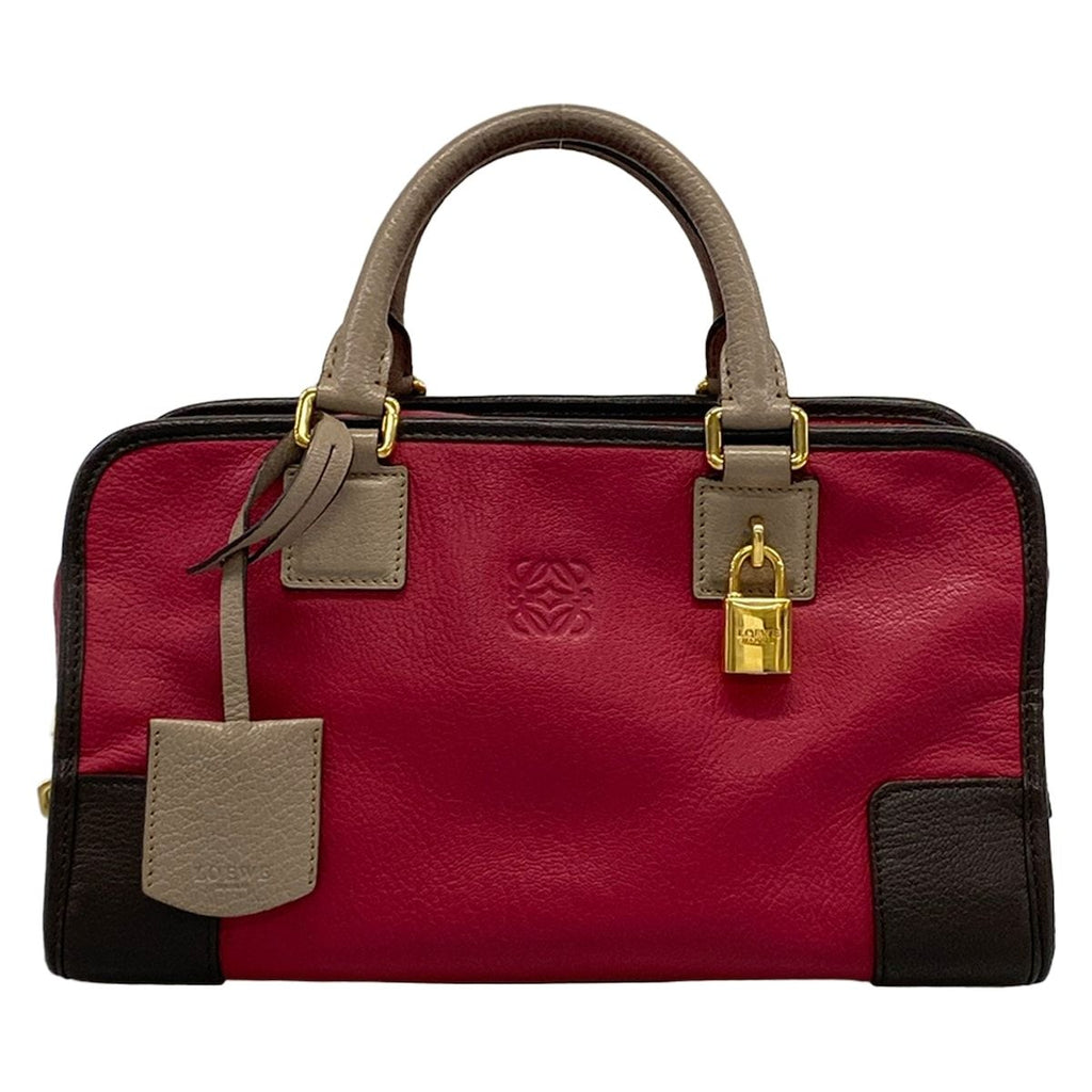 Loewe Handbag Amazona 28 Pink Gray Beige Dark Brown Leather