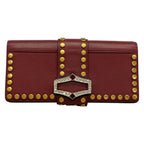 Prada Clutch Bordeaux Gold Studs Rhinestone