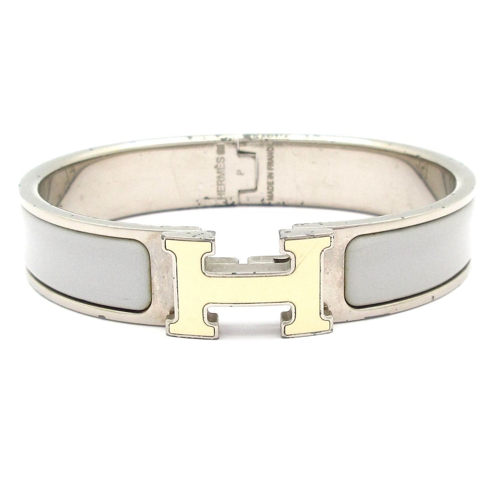 Hermes Bangle Click Silver Light Gray Ivory Bracelet