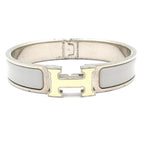 Hermes Bangle Click Silver Light Gray Ivory Bracelet