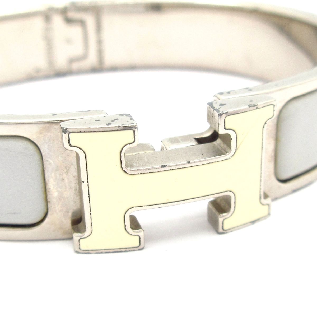Hermes Bangle Click Silver Light Gray Ivory Bracelet — view 5