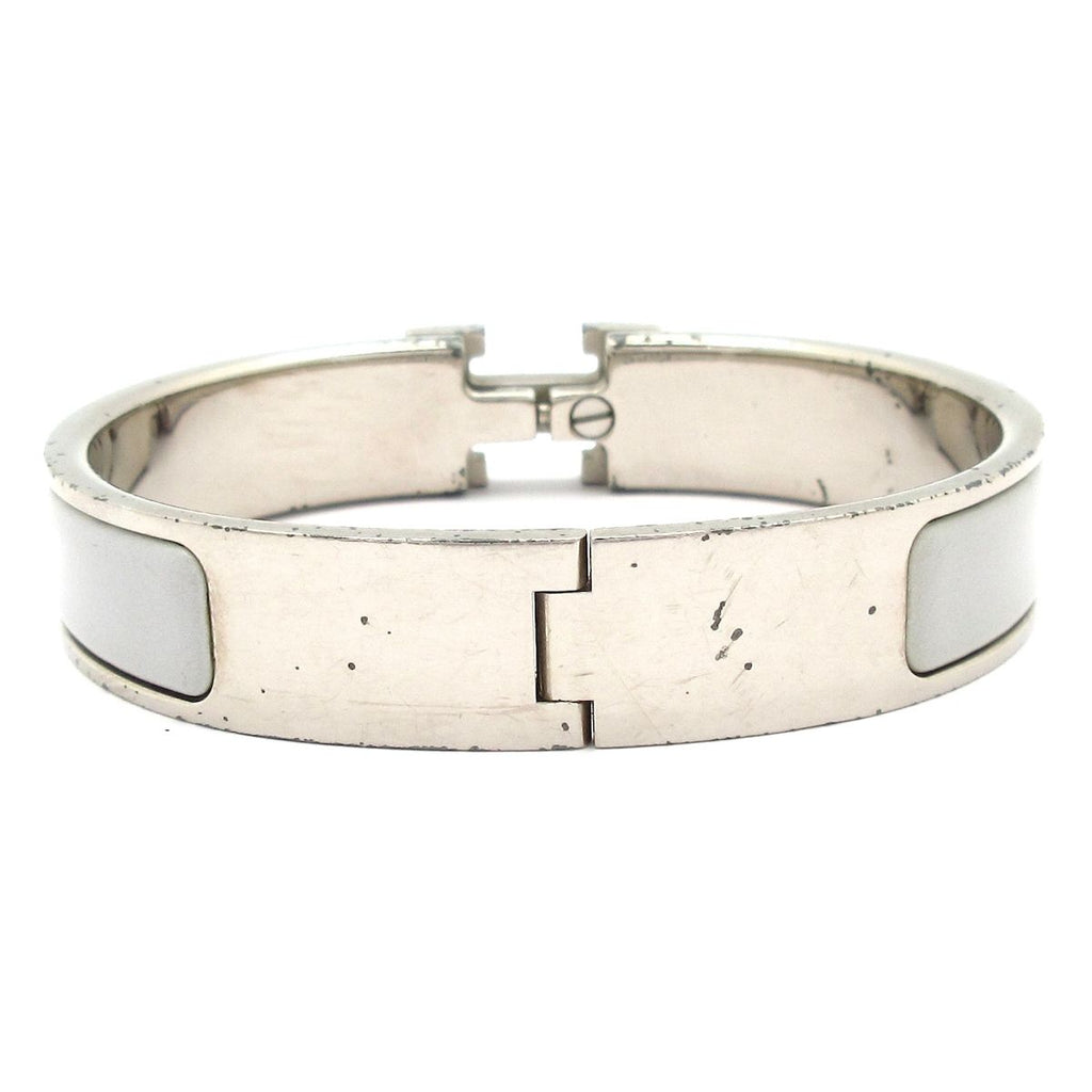 Hermes Bangle Click Silver Light Gray Ivory Bracelet — view 3