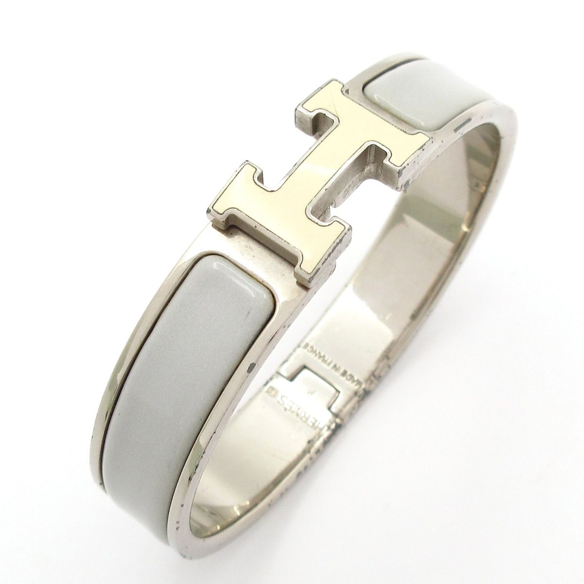 Hermes Bangle Click Silver Light Gray Ivory Bracelet — view 6