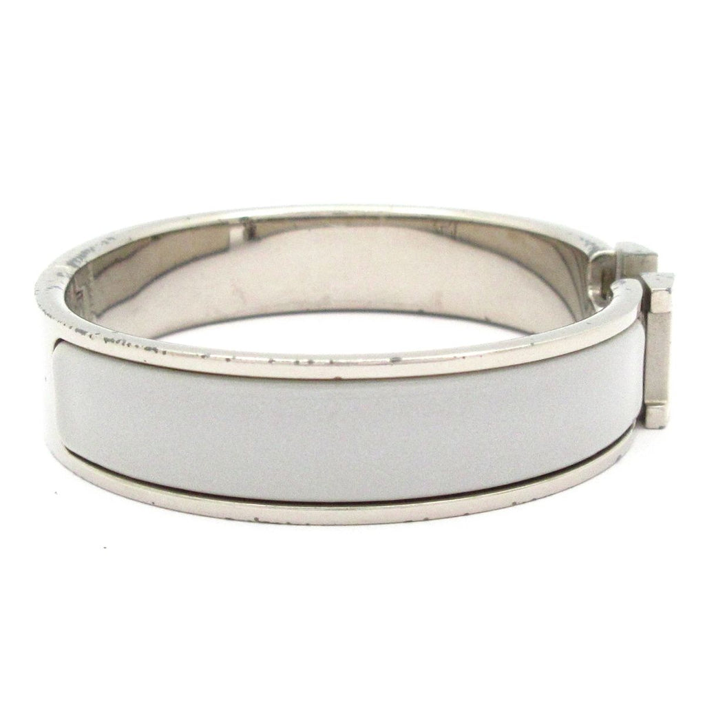 Hermes Bangle Click Silver Light Gray Ivory Bracelet — view 2