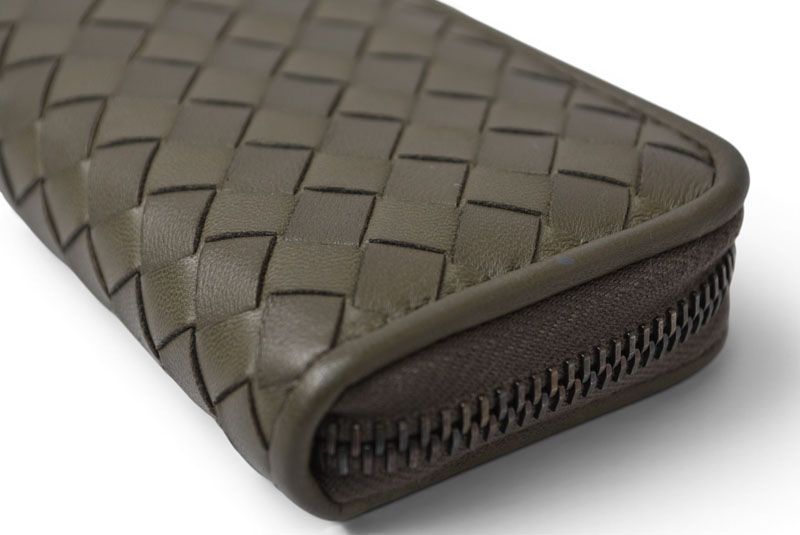 Bottega Veneta Card Case Coin Mini Wallet Intrecciato Leather Khaki Gray — view 4