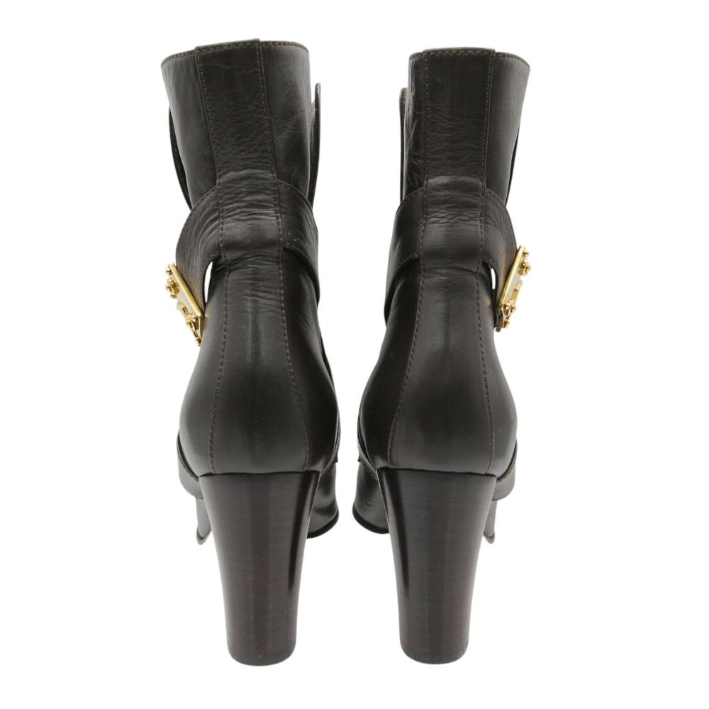 Louis Vuitton Boots Cross Belt LV Logo Gold Leather Short Shoes — view 5