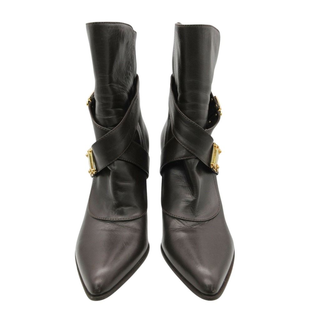 Louis Vuitton Boots Cross Belt LV Logo Gold Leather Short Shoes — view 4