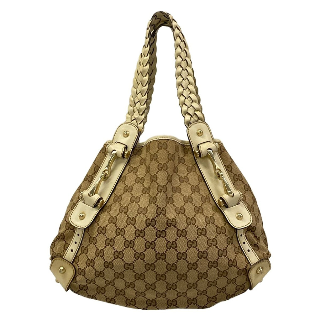 Gucci Tote GG Pattern Horsebit Dark Brown Beige Ivory Leather
