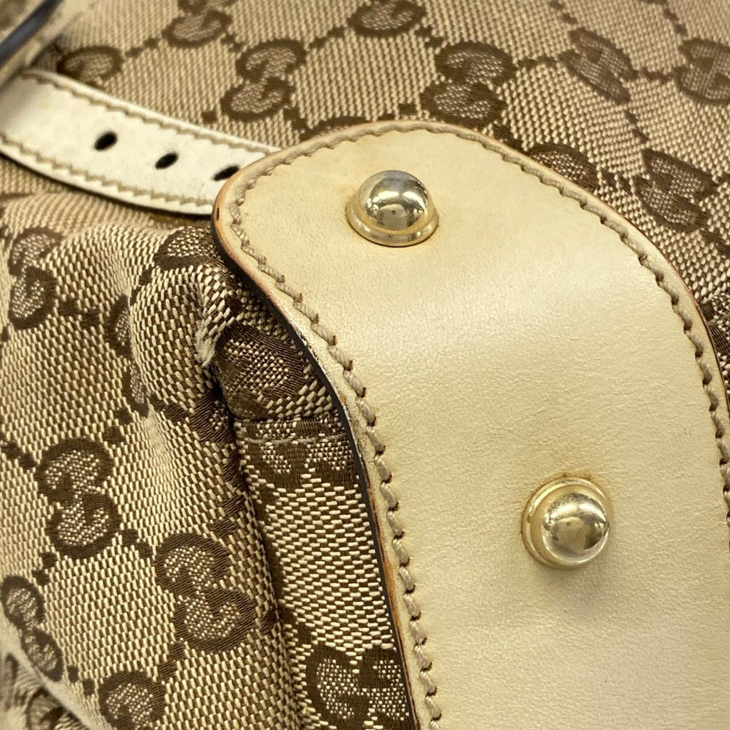 Gucci Tote GG Pattern Horsebit Dark Brown Beige Ivory Leather — view 6