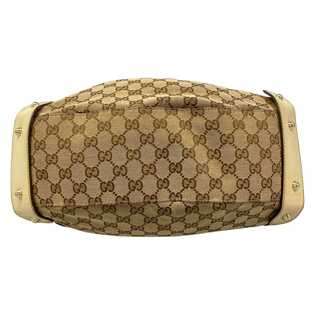 Gucci Tote GG Pattern Horsebit Dark Brown Beige Ivory Leather — view 5