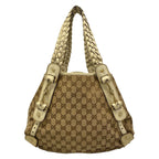 Gucci Tote GG Pattern Horsebit Dark Brown Beige Ivory Leather — view 3