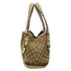 Gucci Tote GG Pattern Horsebit Dark Brown Beige Ivory Leather — view 4