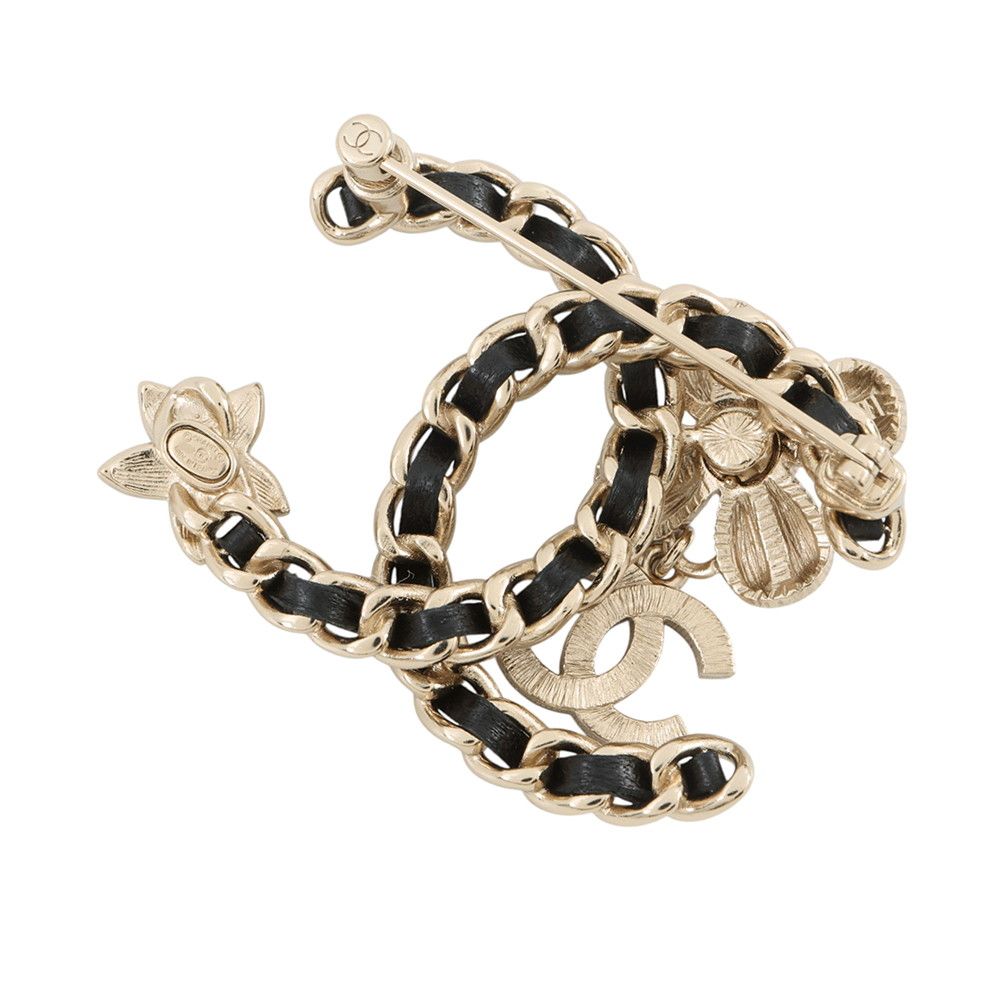 Chanel Brooch CC Logo Flower Rhinestone Faux Pearl Black — view 3