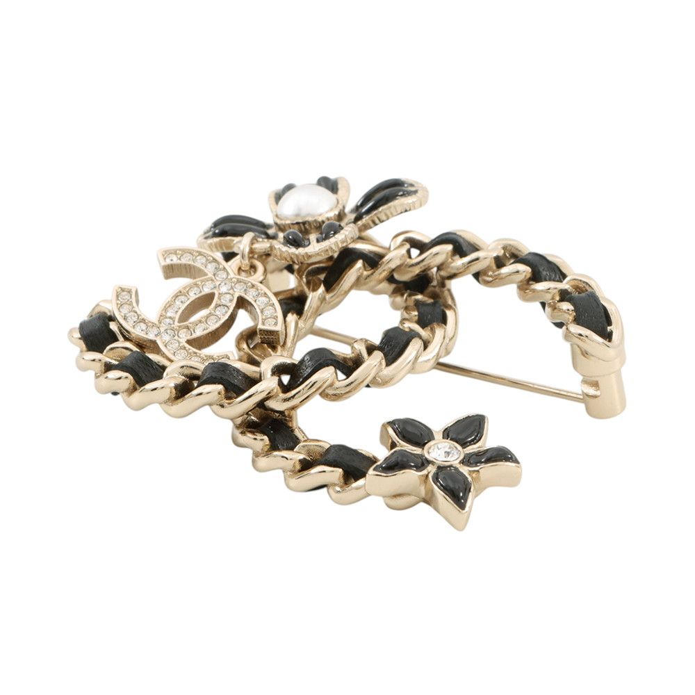 Chanel Brooch CC Logo Flower Rhinestone Faux Pearl Black — view 2