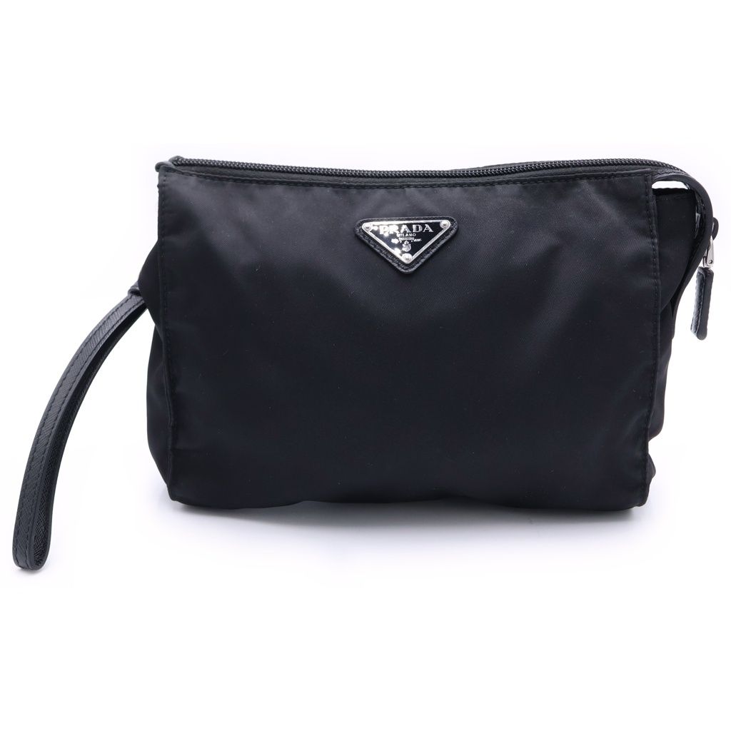 Prada Tessuto Clutch Pouch Black Nylon Silver