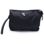 Prada Tessuto Clutch Pouch Black Nylon Silver