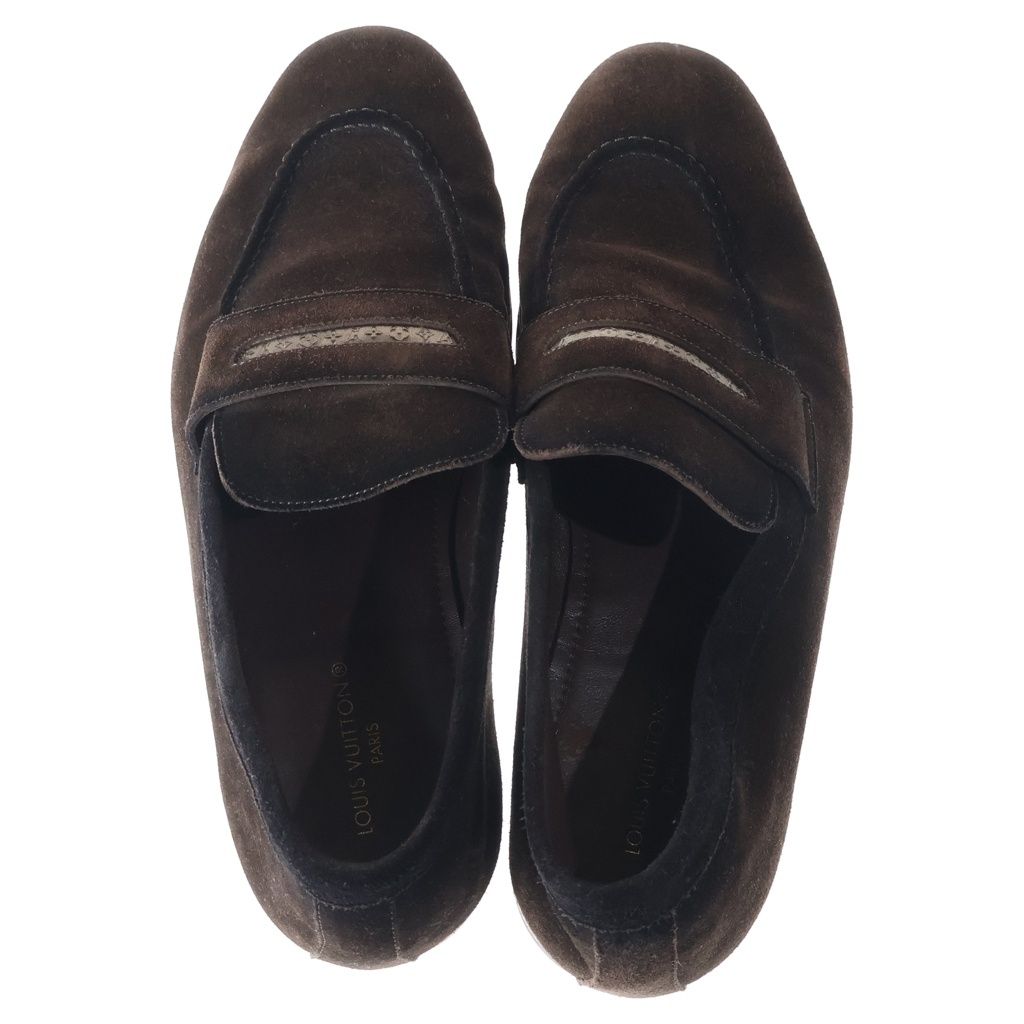 Louis Vuitton Globe Line Monogram Penny Suede Leather Loafers Brown — view 4