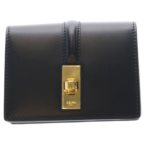 Celine 16 Seeds Satin Calfskin Card Holder with Flap Black