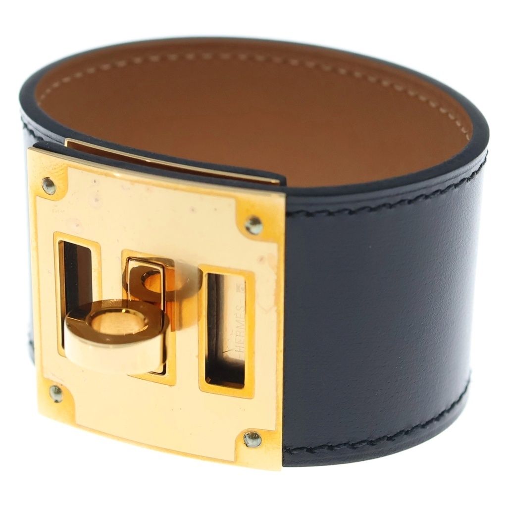 Hermes Tall Bracelet Black Leather Gold