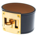 Hermes Tall Bracelet Black Leather Gold