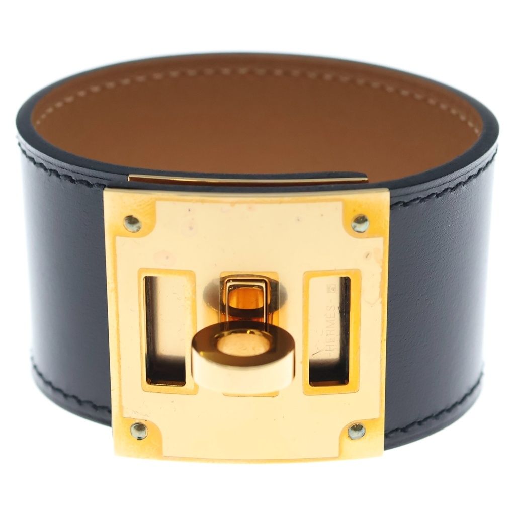 Hermes Tall Bracelet Black Leather Gold — view 4