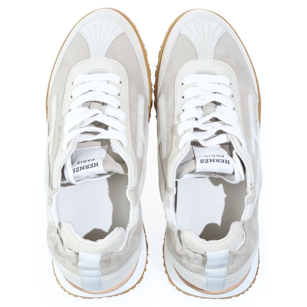 Hermes Jet Sneakers Beige Ivory Shoes — view 4