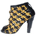 Chanel CC Logo Patent Leather Braided Heels Short Boots Sandals Shoes Black