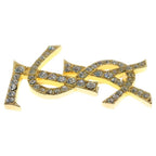 Saint Laurent Paris YSL Cassandra Rhinestone Brooch Gold — view 3