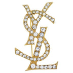 Saint Laurent Paris YSL Cassandra Rhinestone Brooch Gold