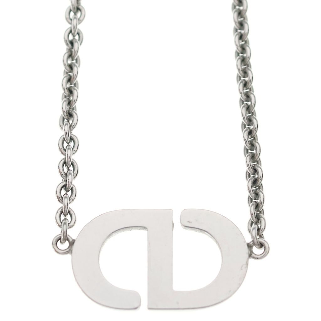 Dior Petit CD Logo Rhinestone Pendant Chain Silver — view 5