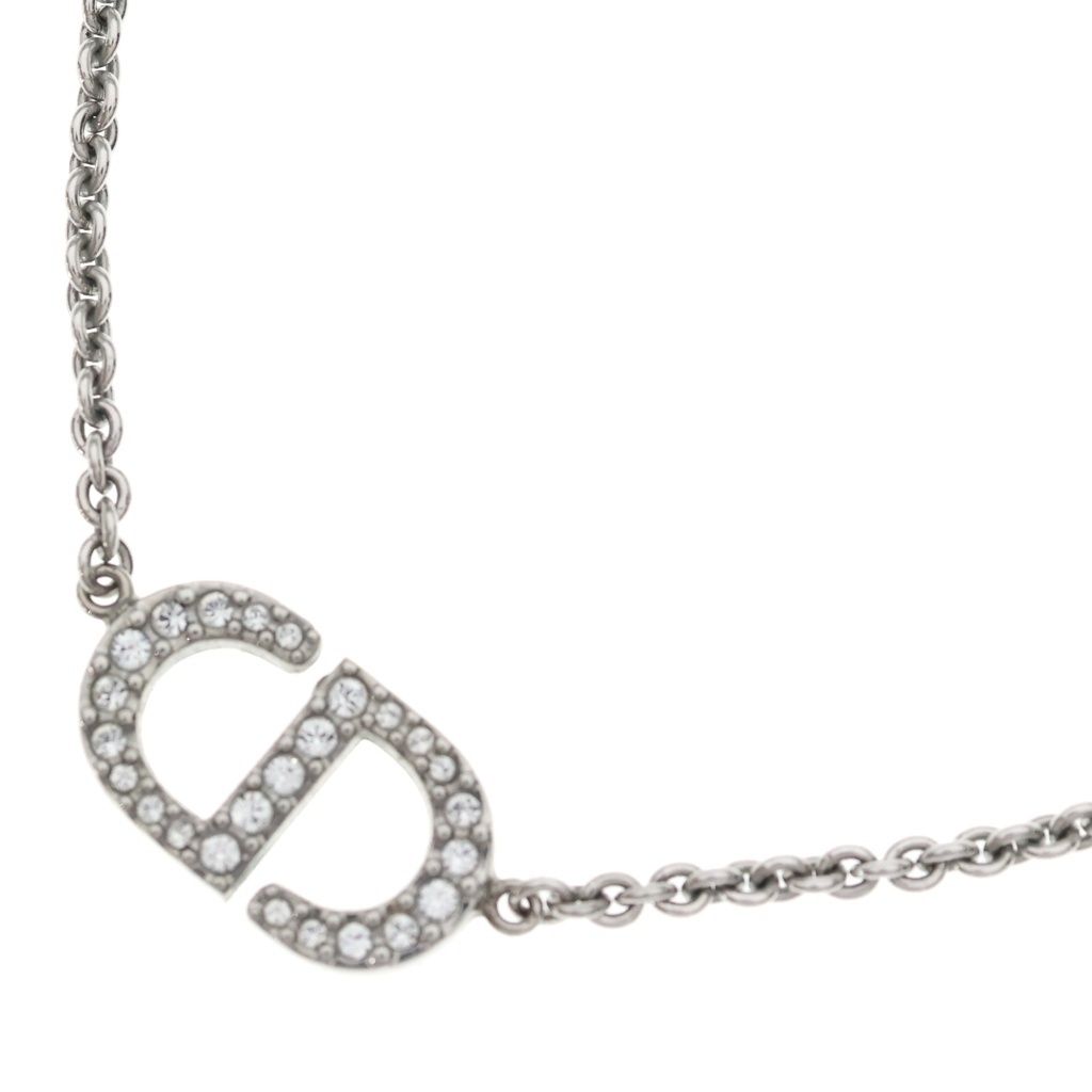 Dior Petit CD Logo Rhinestone Pendant Chain Silver