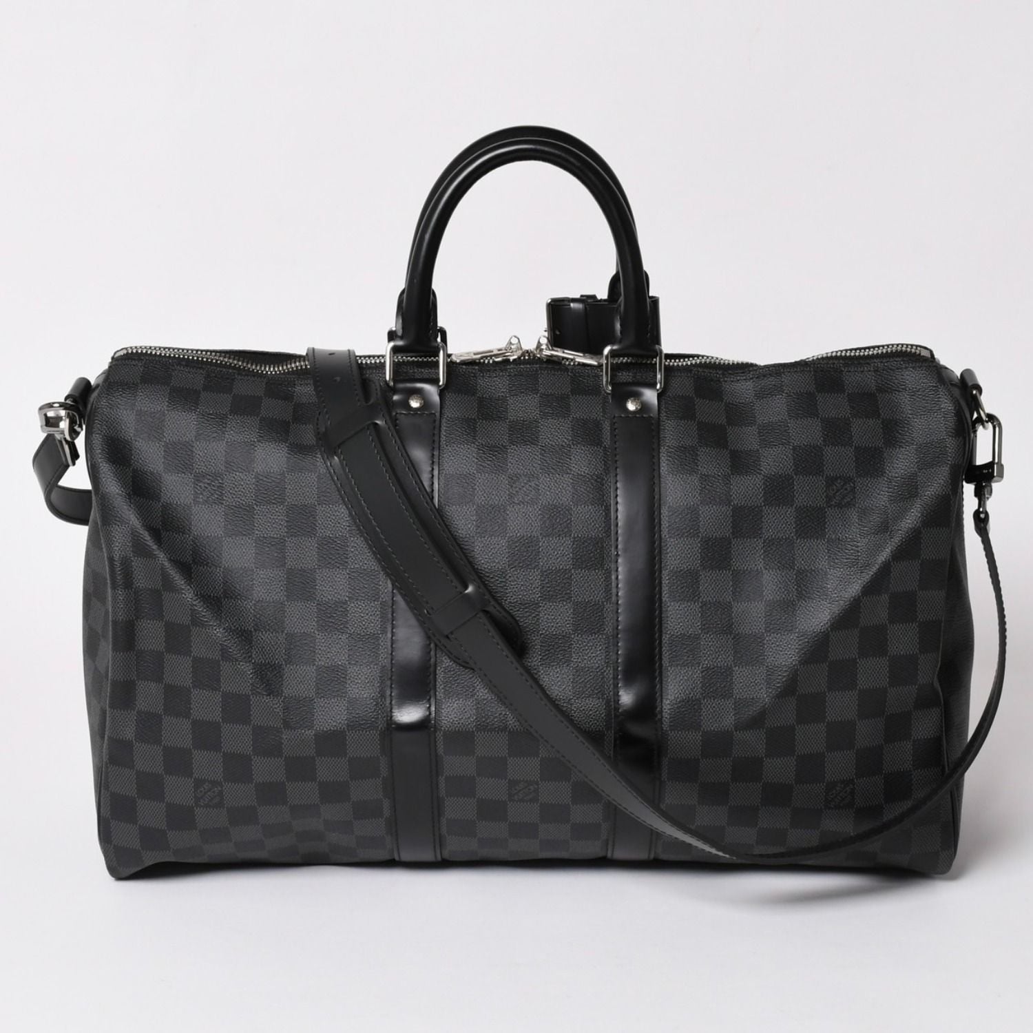 Louis Vuitton Boston Keepall Bandouliere 45 Damier Graphite Black Silver