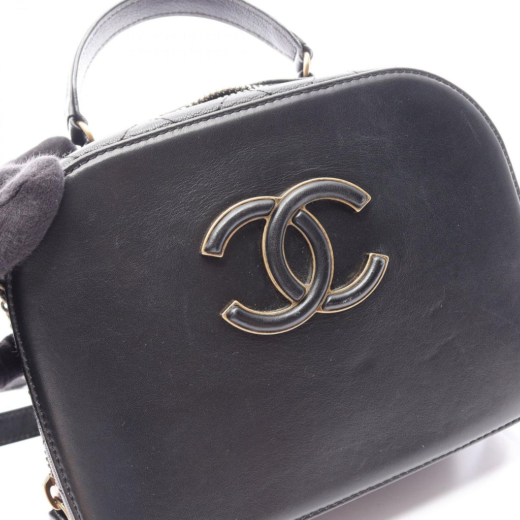 Chanel Shoulder Bag Quilted Vanity 2-Way Black Leather Top Handle Chain — view 7