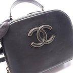 Chanel Shoulder Bag Quilted Vanity 2-Way Black Leather Top Handle Chain — view 7