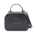 Chanel Shoulder Bag Quilted Vanity 2-Way Black Leather Top Handle Chain
