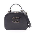 Chanel Shoulder Bag Quilted Vanity 2-Way Black Leather Top Handle Chain