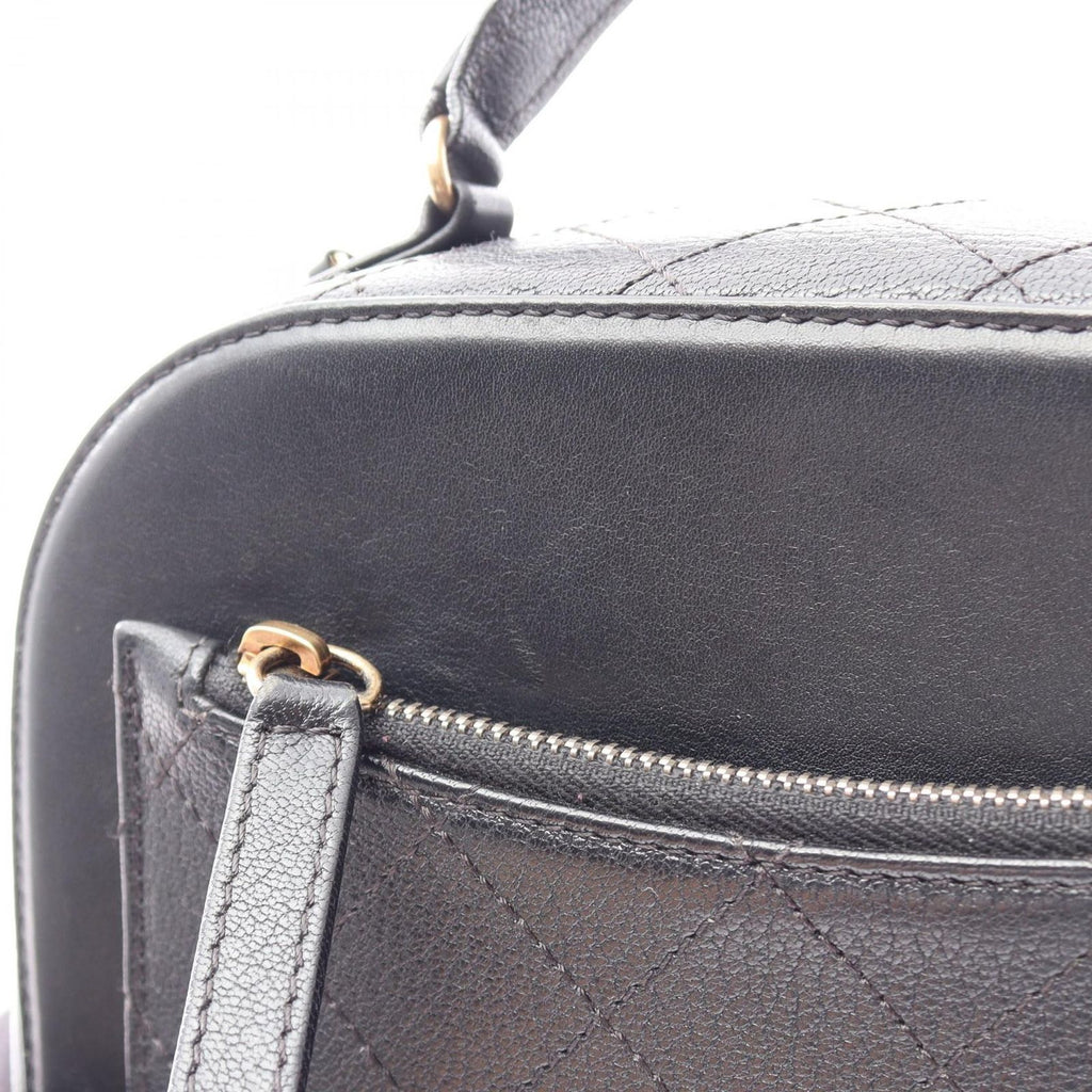 Chanel Shoulder Bag Quilted Vanity 2-Way Black Leather Top Handle Chain — view 9