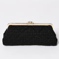 Chanel Clutch Pouch CC Logo Tweed Kiss Lock Black Gold