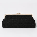 Chanel Clutch Pouch CC Logo Tweed Kiss Lock Black Gold — view 2